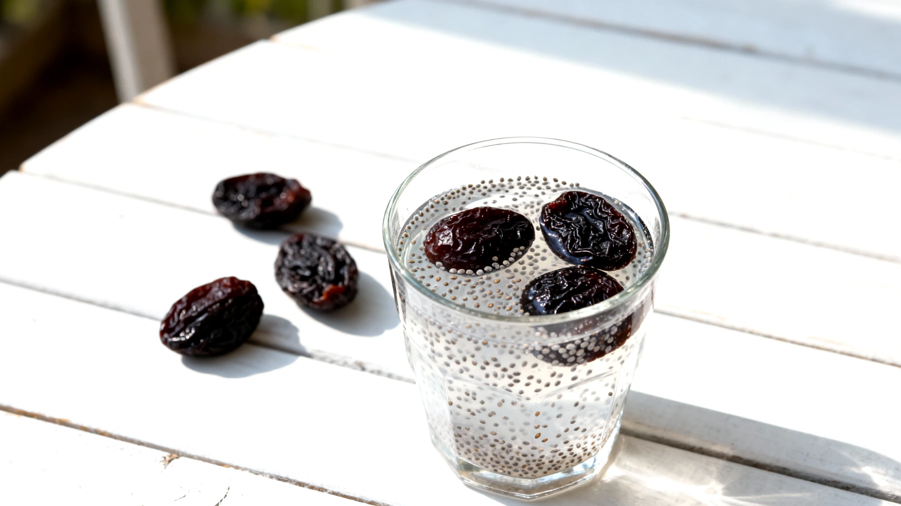 Kefir d'acqua con semi di chia e prugne secche"